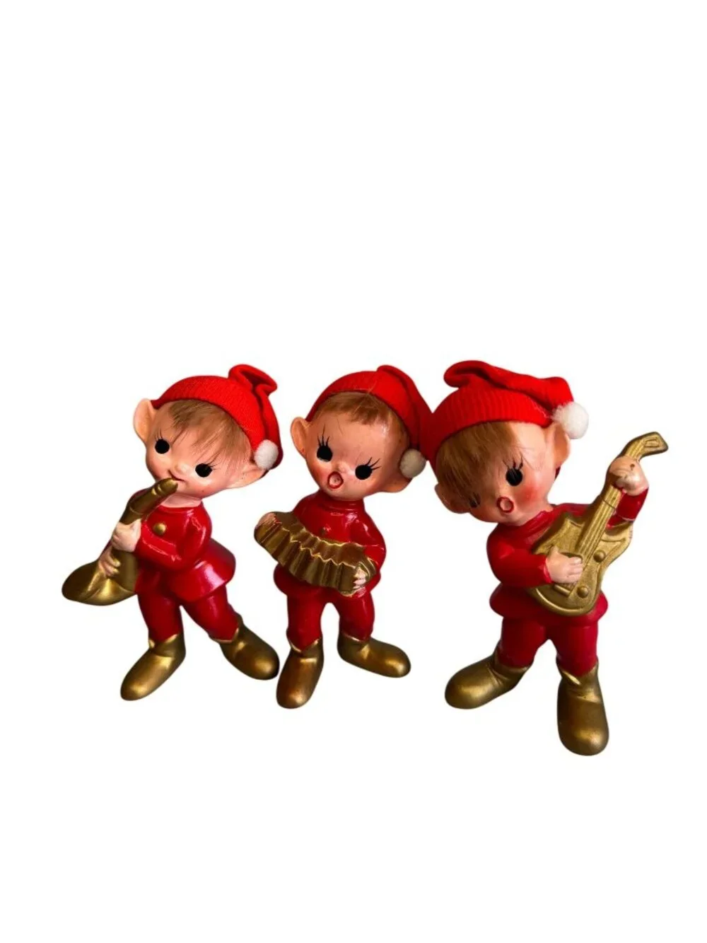 Vintage Inarco Japan Christmas Elf Figurines Set 3 Musicians 4 1/2" - Picture 3 of 6